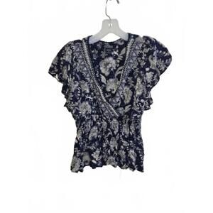 Angie Women's Navy Blue Floral Rayon Top Size Small